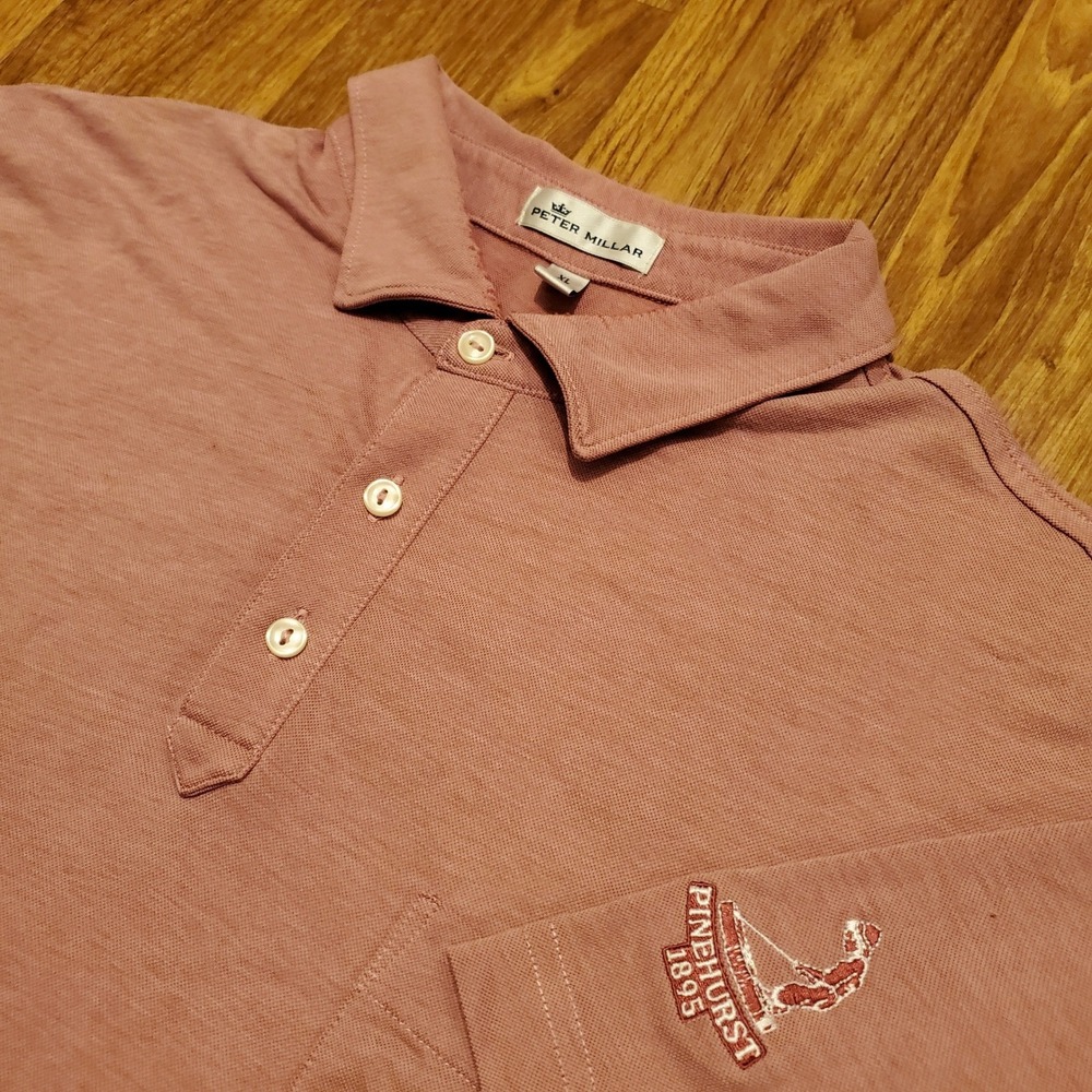 Peter Millar Golf Polo‎ Shirt Men XL Pink Pinehurst 1895 Performance